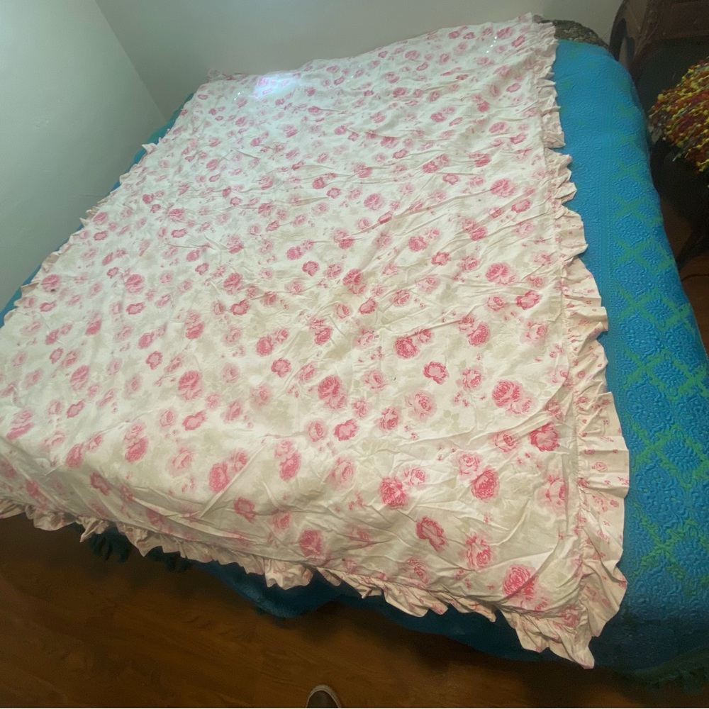 Vintage Twin Simply Shabby Chic Reversible Pink Flower Cotton Comforter - Picture 4 of 10